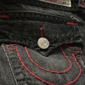 True Religion Dark Jeans with Red Accents